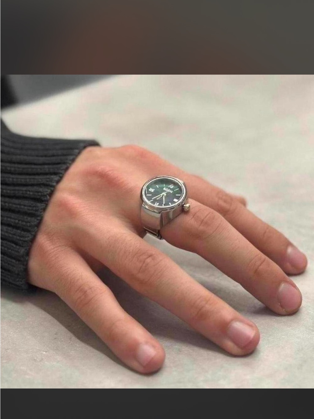 Unisex Silver Ring Watch with Green Dial